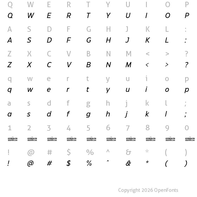 Character Map of Eastman Grotesque Trial Medium Italic