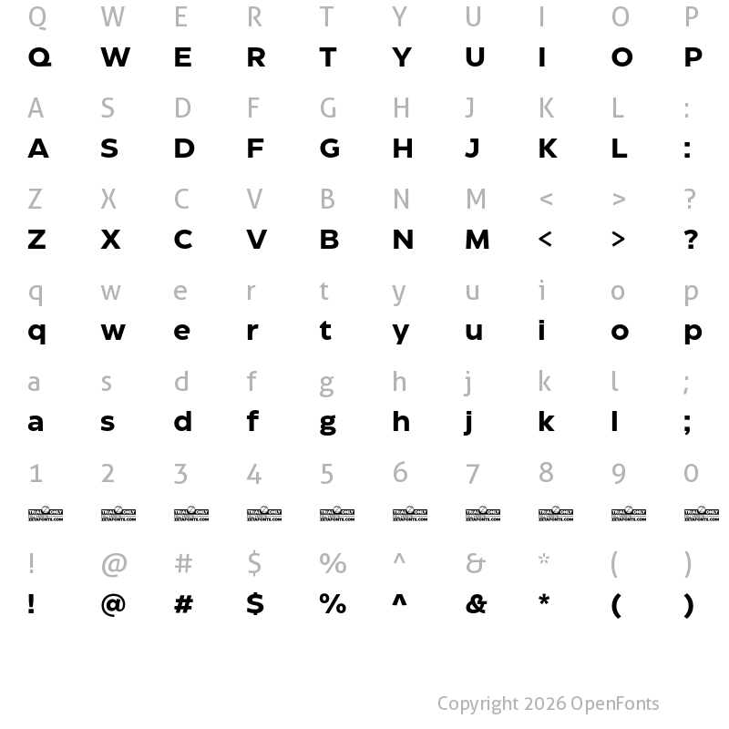 Character Map of Eastman Roman Trial Bold