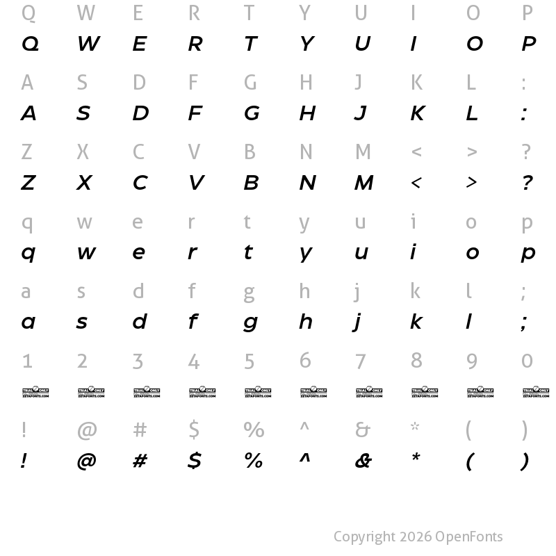 Character Map of Eastman Roman Trial DemiBold Italic