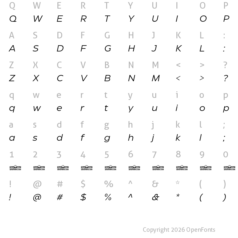 Character Map of Eastman Roman Trial Italic