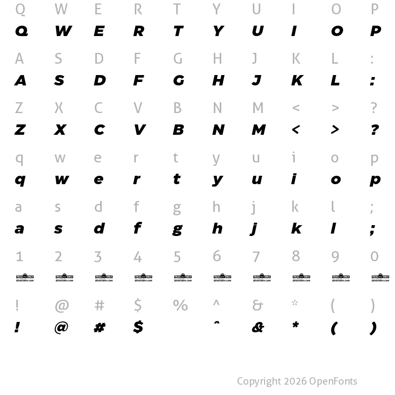 Character Map of Eastman Trial Extrabold Italic