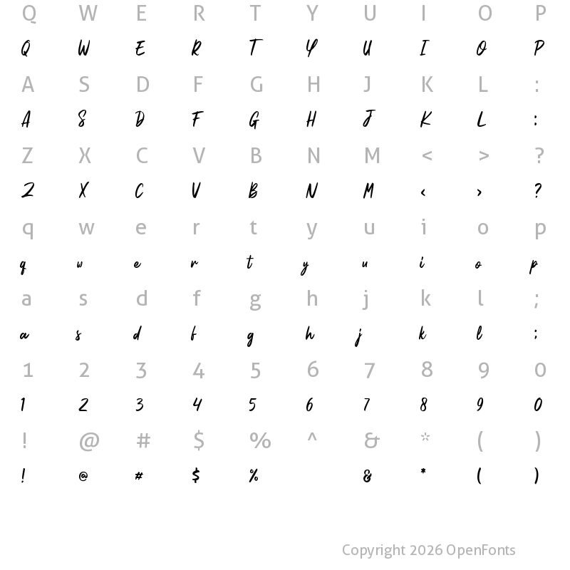 Character Map of Eastside Valley Personal Use Regular