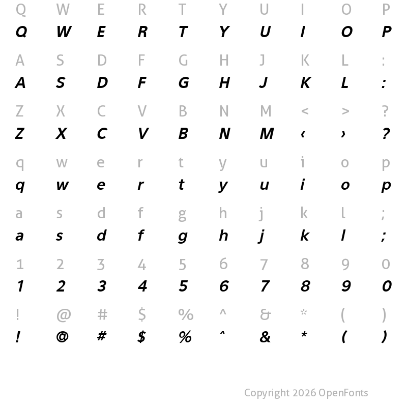 Character Map of Eau Sans Bold Lining Oblique