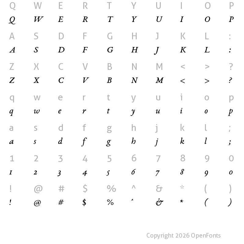Character Map of EB Garamond 08 Italic