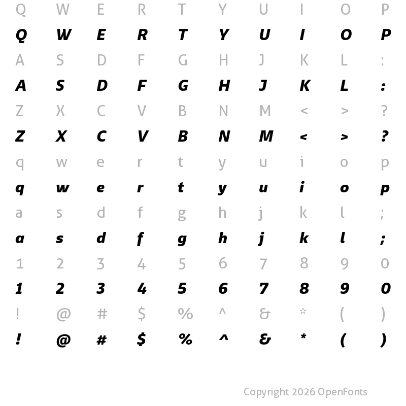 Character Map of Ebony Extrabold Italic