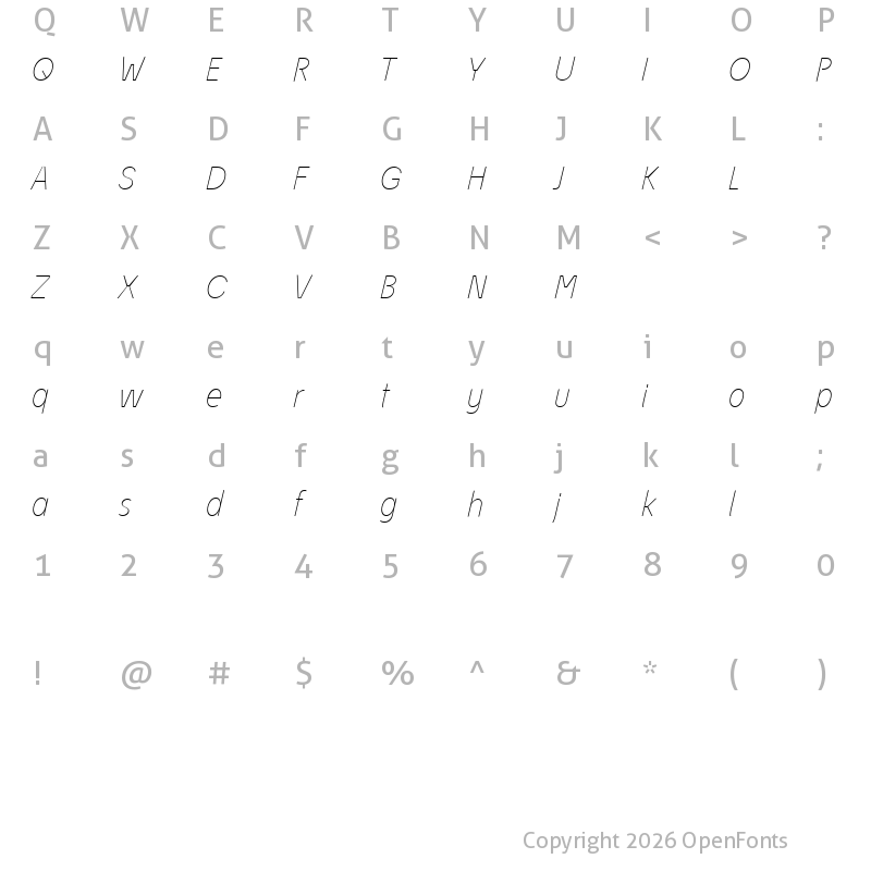 Character Map of EconoSans Reduced 36 Thin Italic