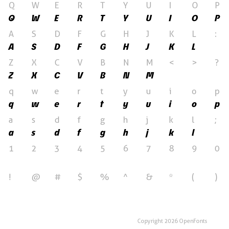 Character Map of EconoSans Reduced 86 Heavy Italic