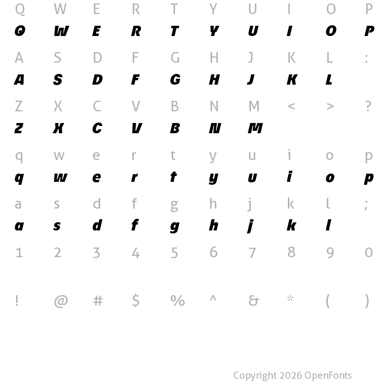 Character Map of EconoSans Reduced 96 Black Italic