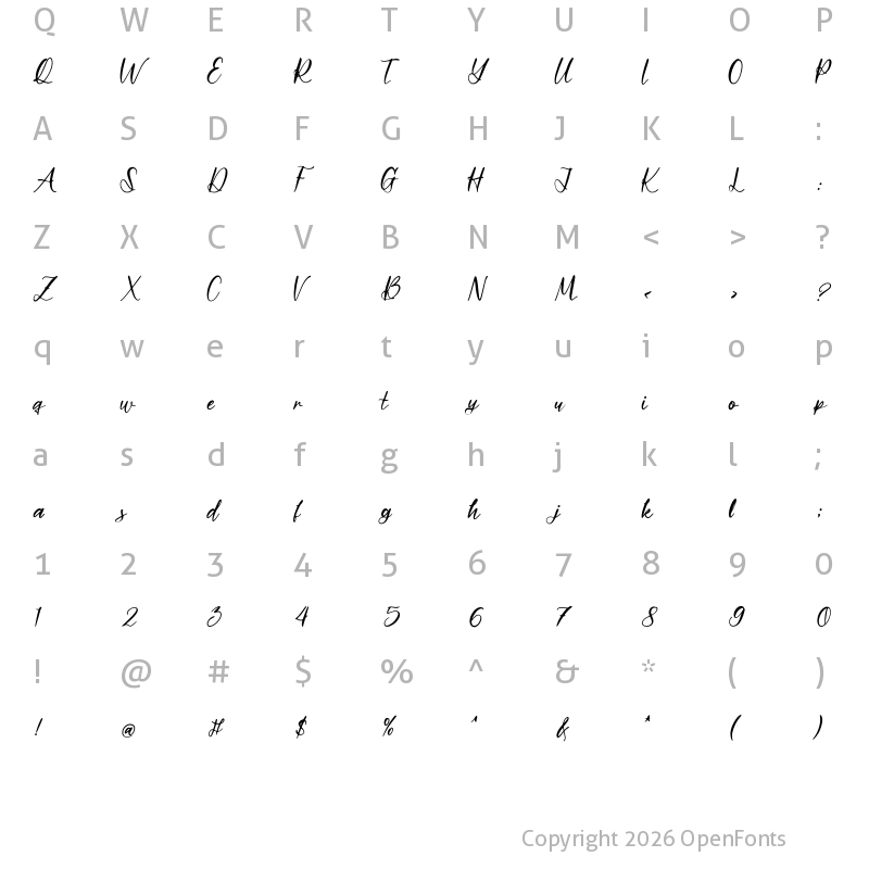 Character Map of elanore Regular