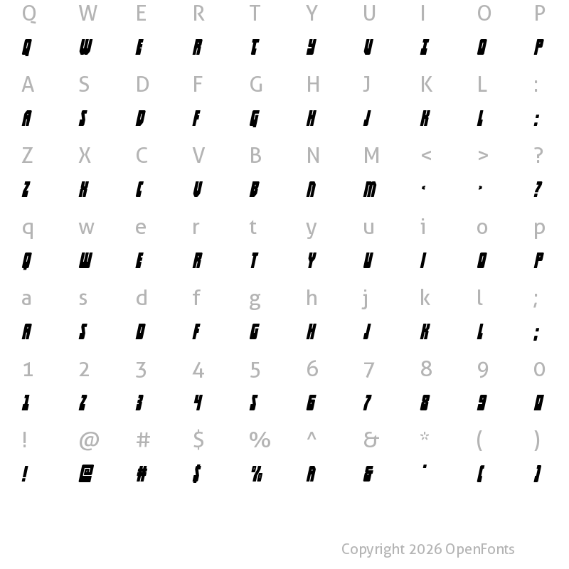 Character Map of Elastic Lad Expanded SuperItal Regular