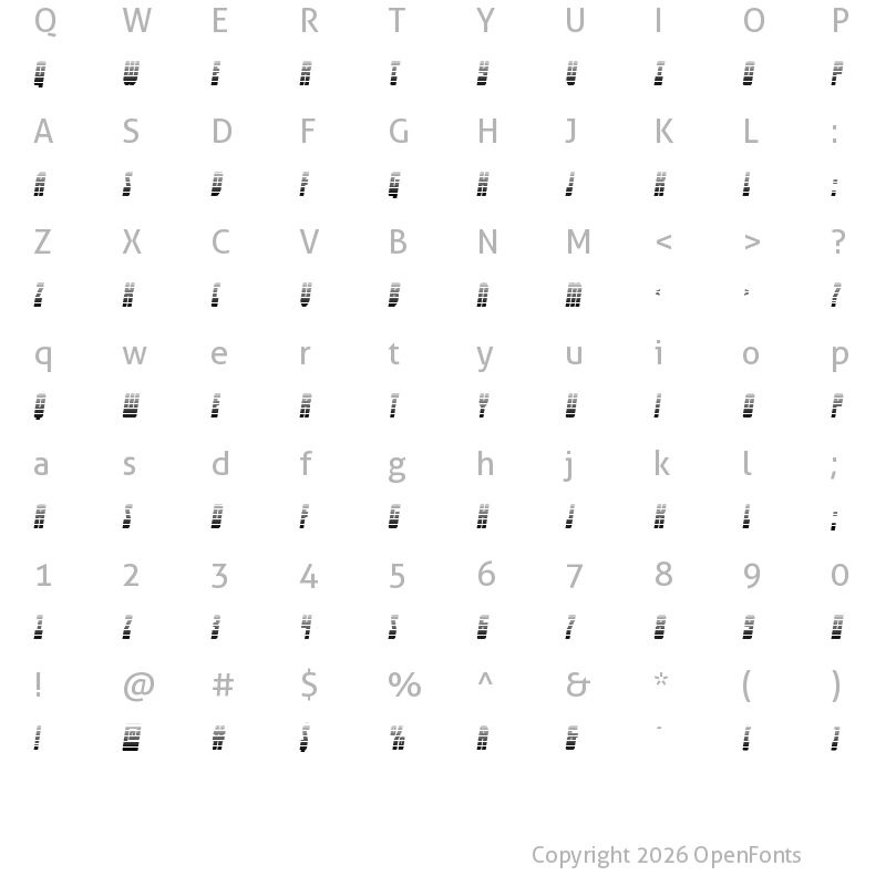 Character Map of Elastic Lad Gradient Italic Regular