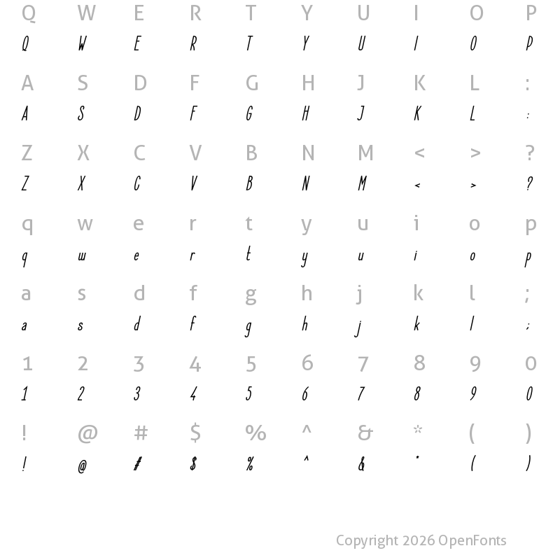 Character Map of Elegant Sans Bold Italic