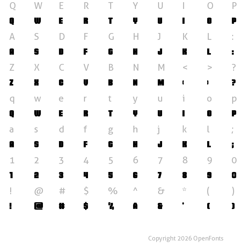 Character Map of Elephant Gun Condensed Regular