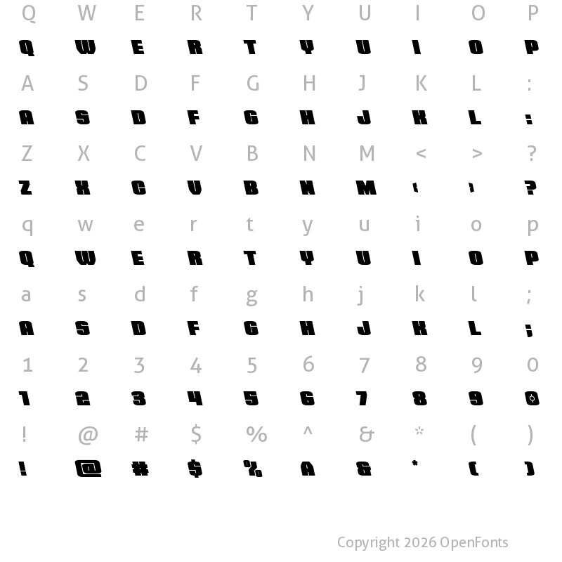 Character Map of Elephant Gun Leftalic Regular