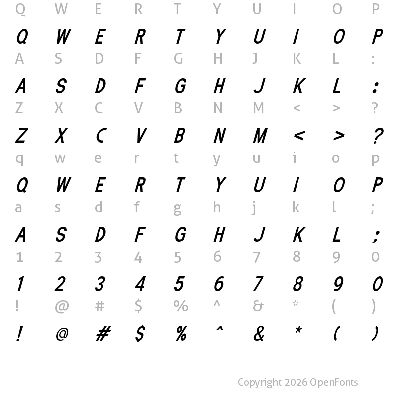 Character Map of Ellando Italic