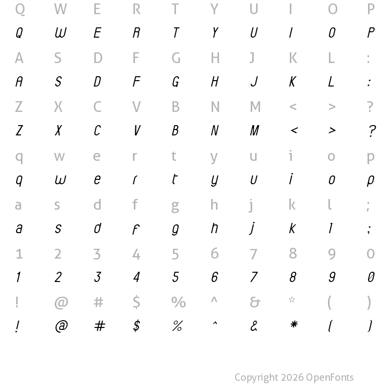 Character Map of ElValle Italic