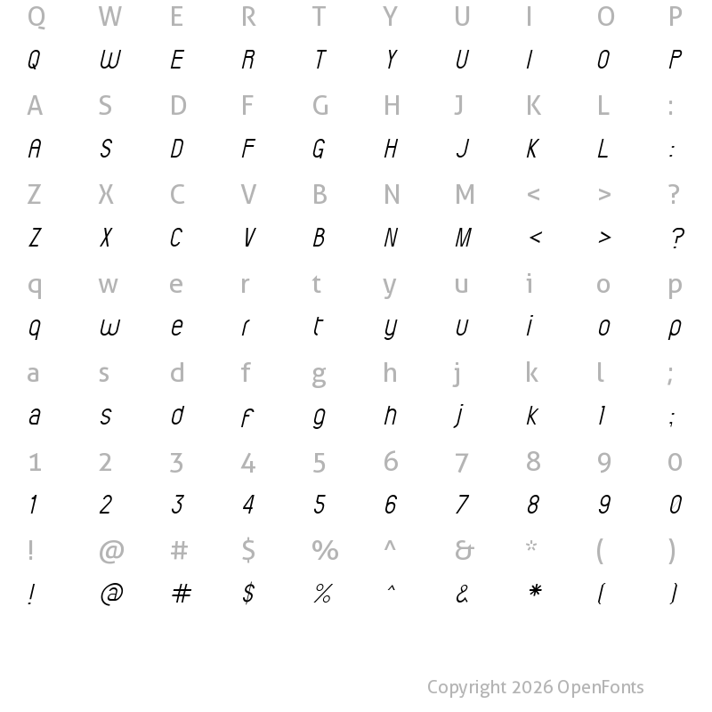 Character Map of ElValleLG Light-Italic