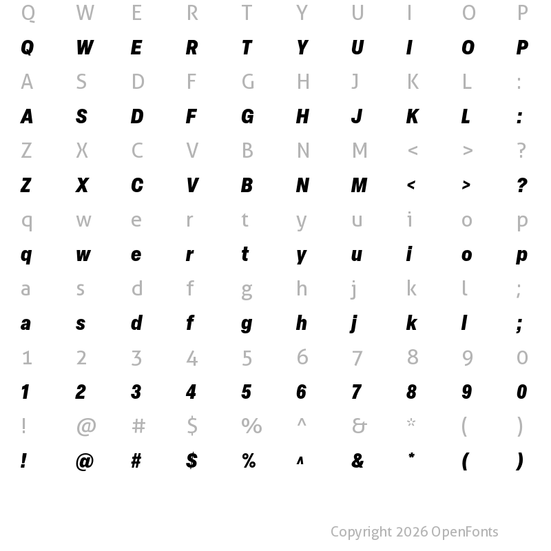 Character Map of Elza Narrow Black Oblique