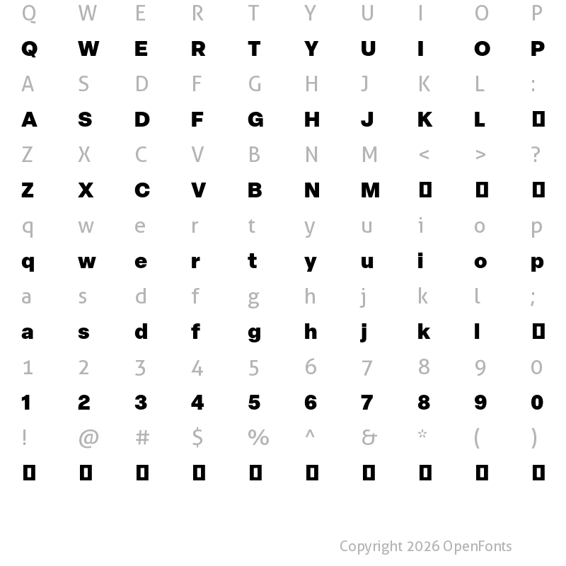 Character Map of Elza Trial Black