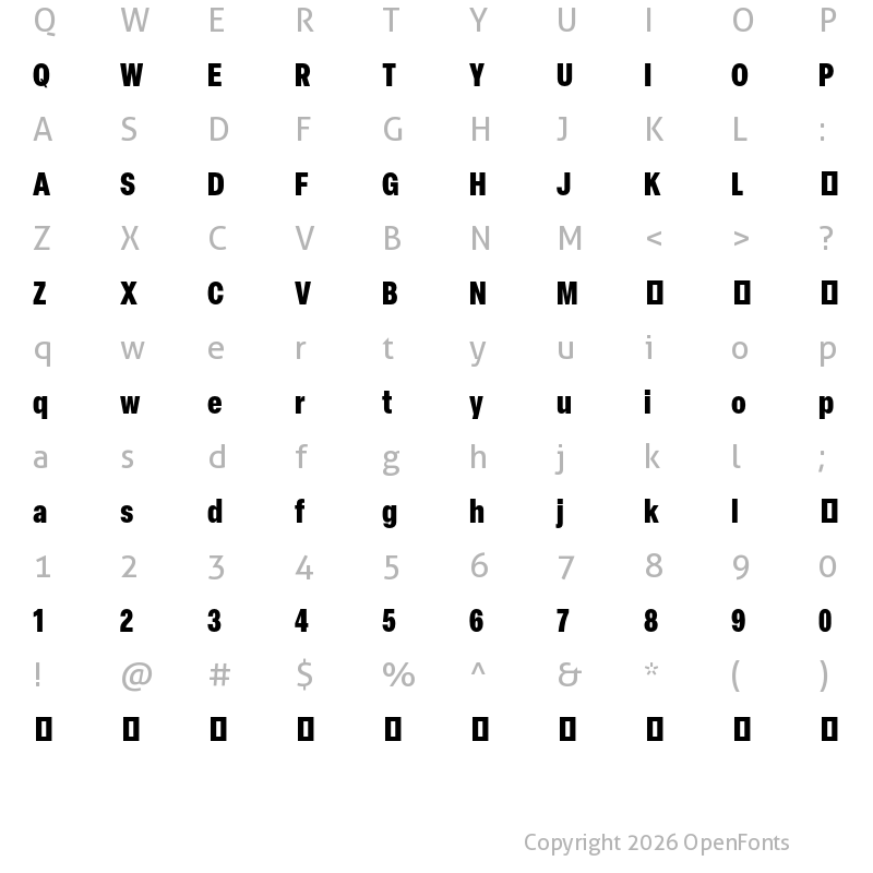 Character Map of Elza Trial Condensed Black
