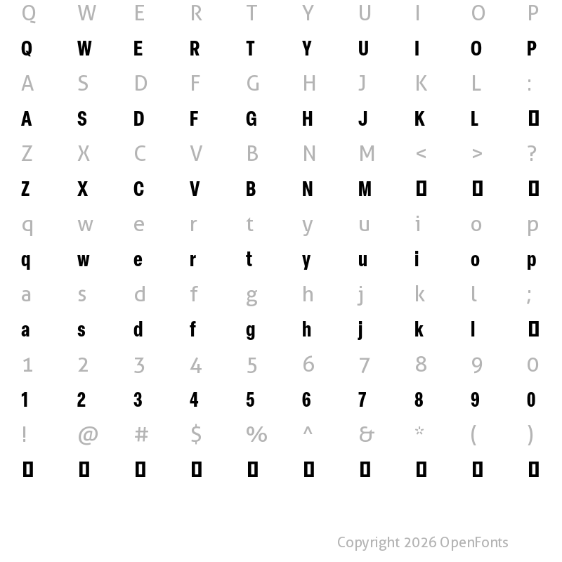 Character Map of Elza Trial Condensed Bold