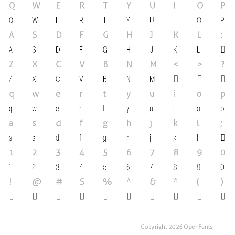 Character Map of Elza Trial Condensed Extralight