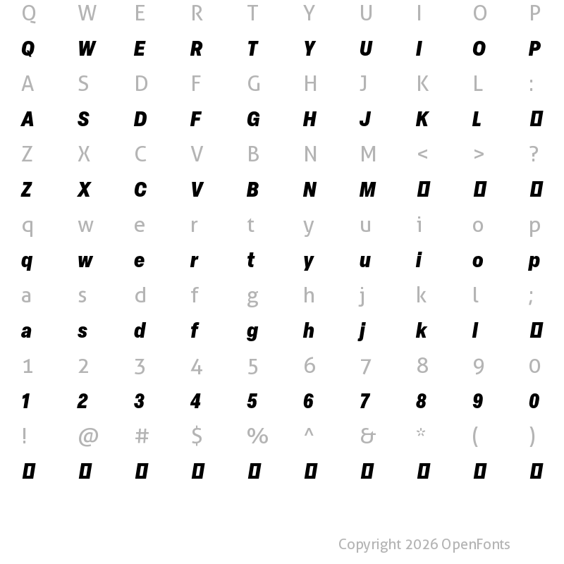 Character Map of Elza Trial Narrow Black Oblique