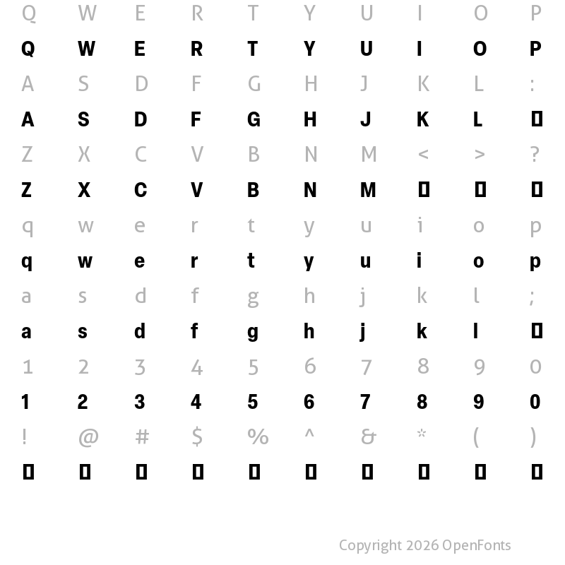 Character Map of Elza Trial Narrow Bold
