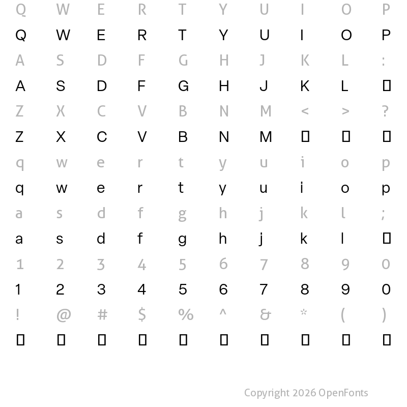 Character Map of Elza Trial Regular