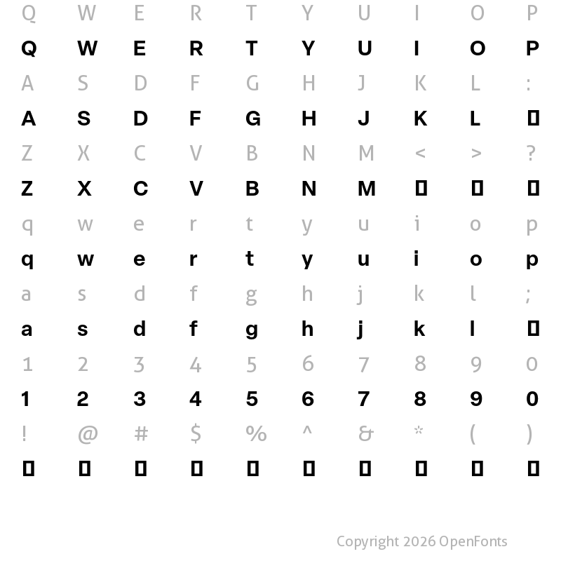 Character Map of Elza Trial Semibold