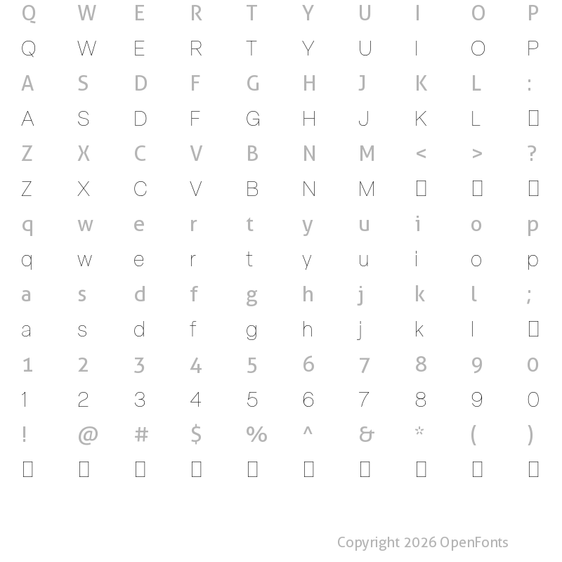 Character Map of Elza Trial Thin