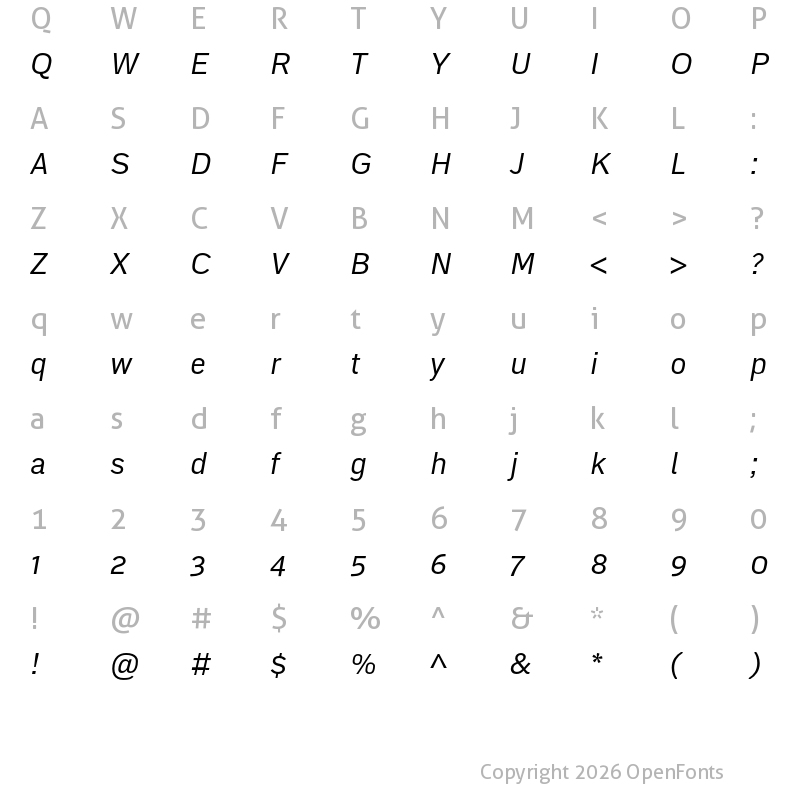 Character Map of Embarcadero MVB Pro Italic