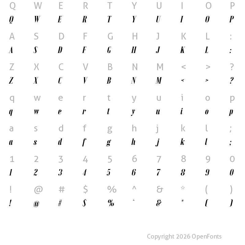 Character Map of Emberly Extra Bold Italic
