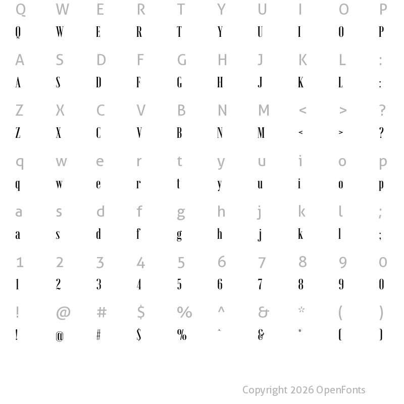 Character Map of Emberly Semi Bold Narrow