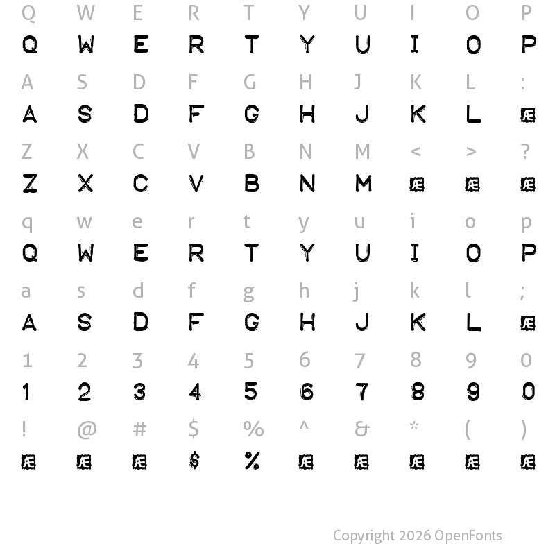 Character Map of Embossing Tape 1 (BRK) Regular
