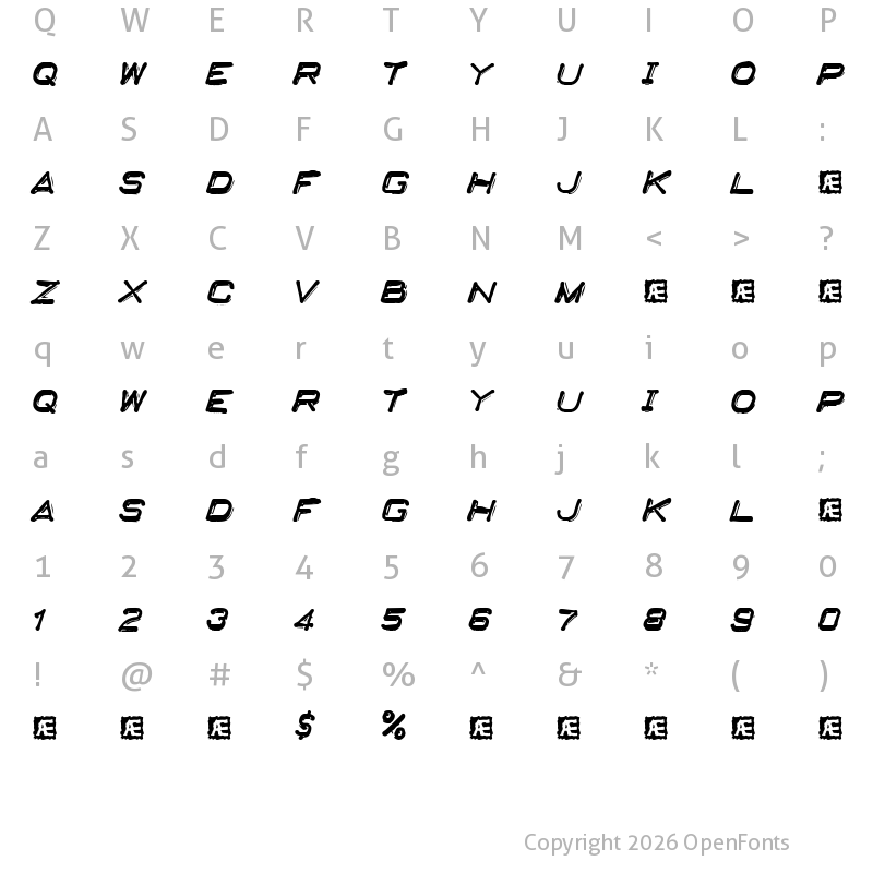 Character Map of Embossing Tape 2 (BRK) Regular