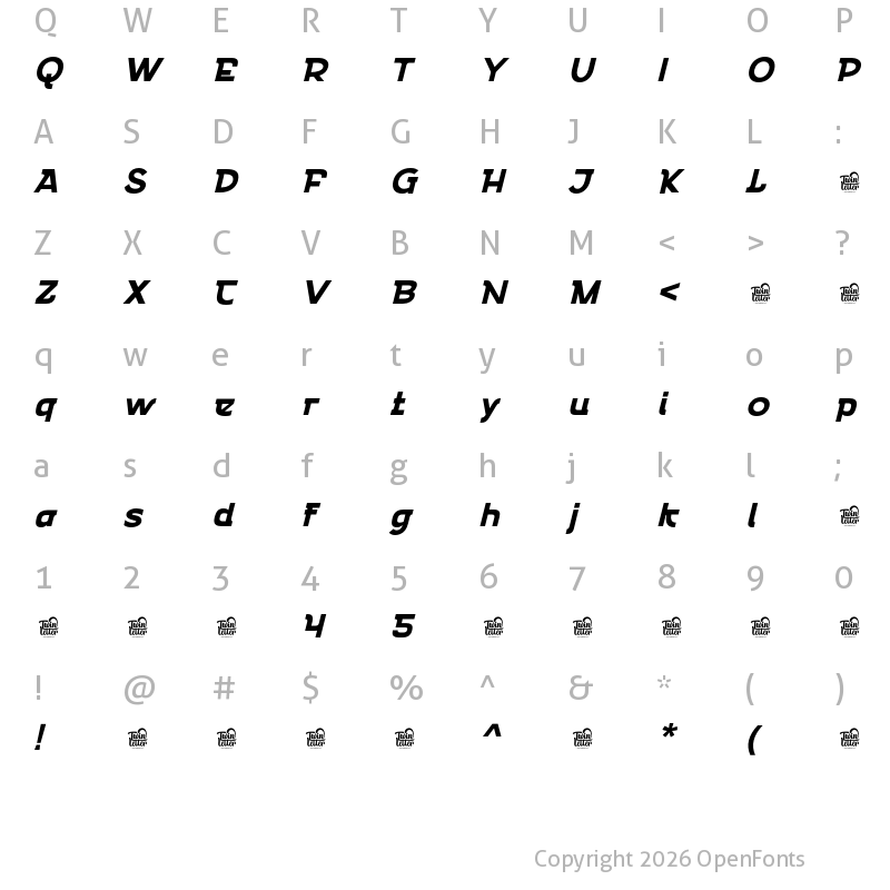 Character Map of Emencut Black Slanted
