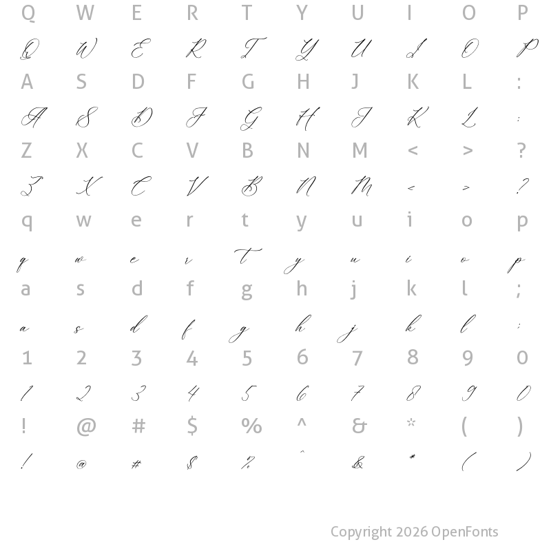 Character Map of Enchanted Hermion Script Italic