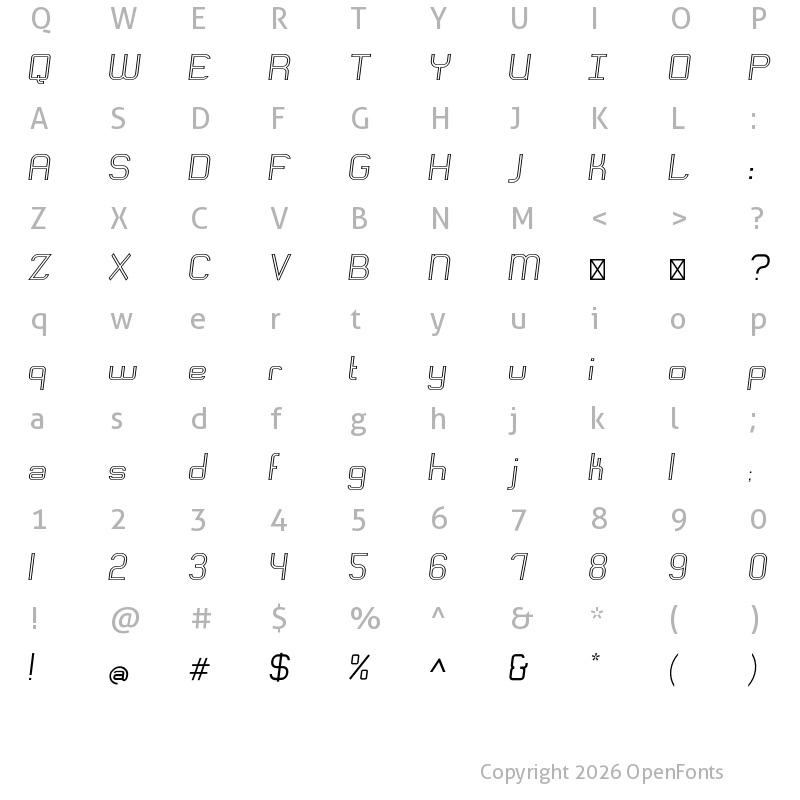 Character Map of Engadi Regular Outline Oblique