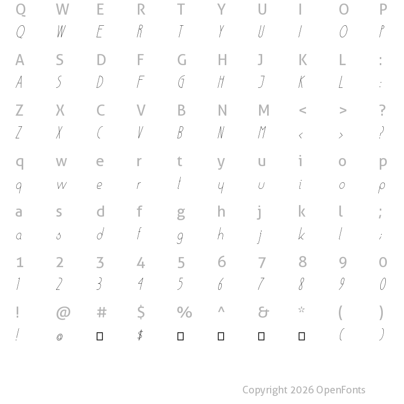 Character Map of Ensure Medium-Italic