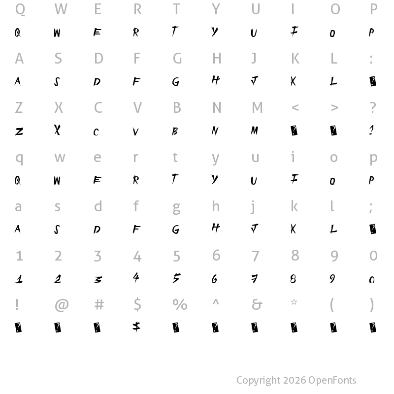 Character Map of EpicSlash Regular
