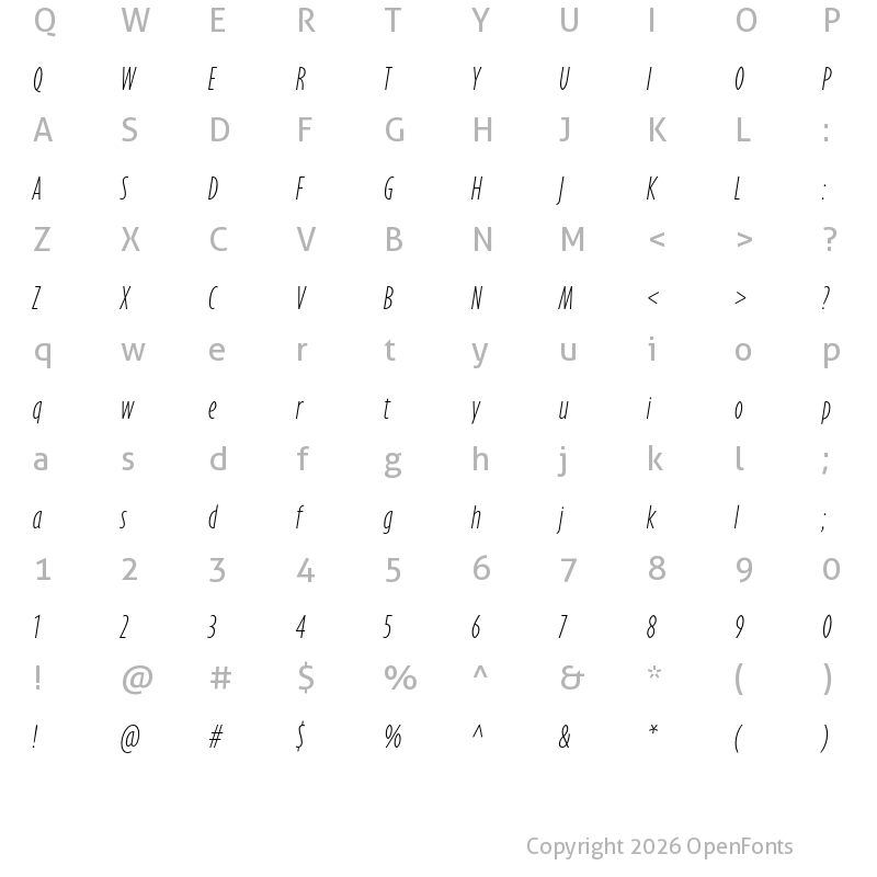 Character Map of Eric Machat Headline Thin Italic