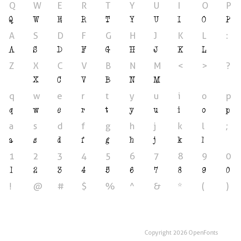 Character Map of Eryx Cartoon Regular