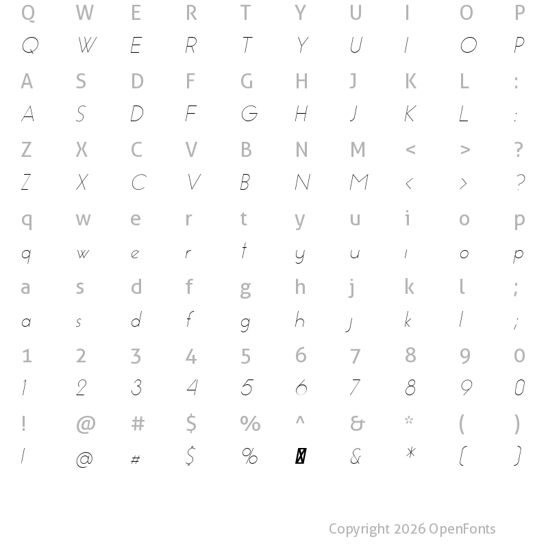 Character Map of Essence Sans Light Italic