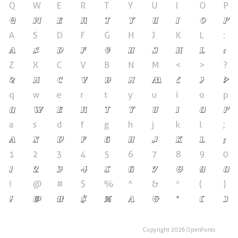 Character Map of Eternal Knight 3D Italic Italic
