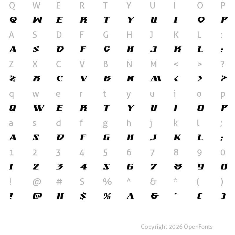 Character Map of Eternal Knight Expanded Italic Expanded Italic