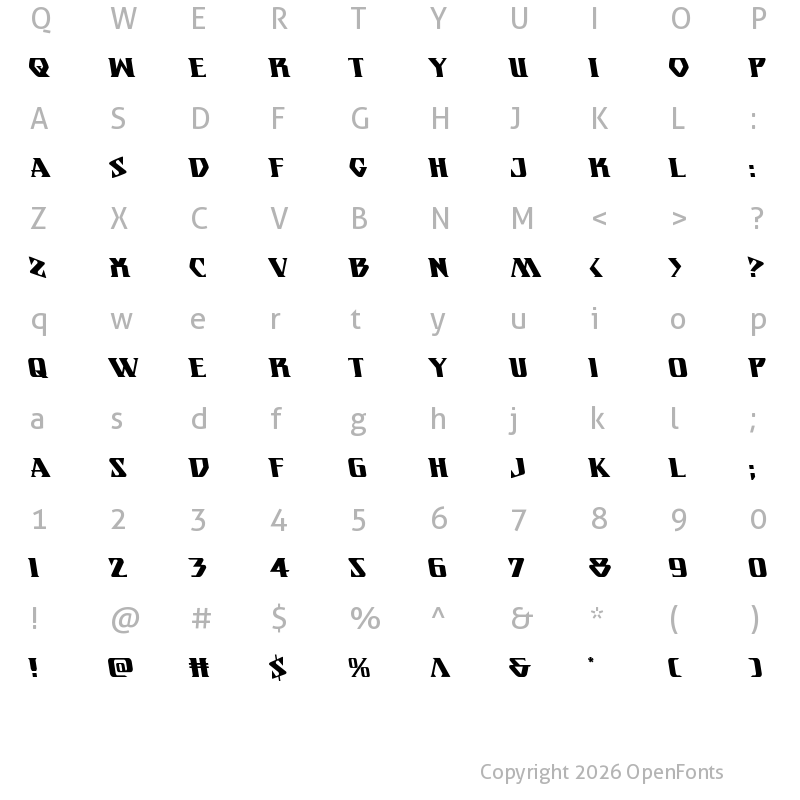 Character Map of Eternal Knight Leftalic Italic
