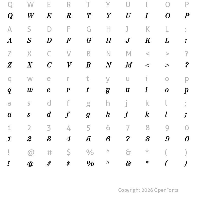 Character Map of Etna Semibold Italic
