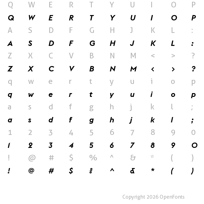 Character Map of Euclid Flex SemiBold Italic