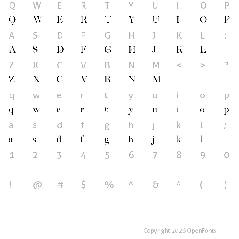 Character Map of eunoia FREE Regular